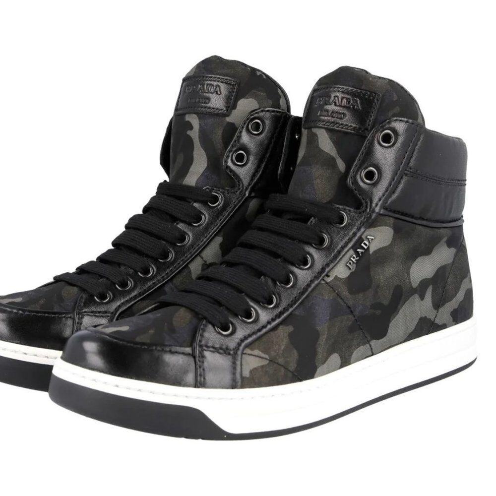 PRADA Vintage Men's Camouflage High Top Logo Sneakers Sz 38.5